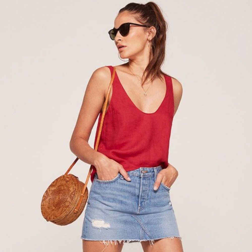 Reformation Lyle Tank Cherry Red XL Scoop Top